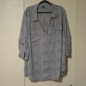 Black and white houndstooth blouse